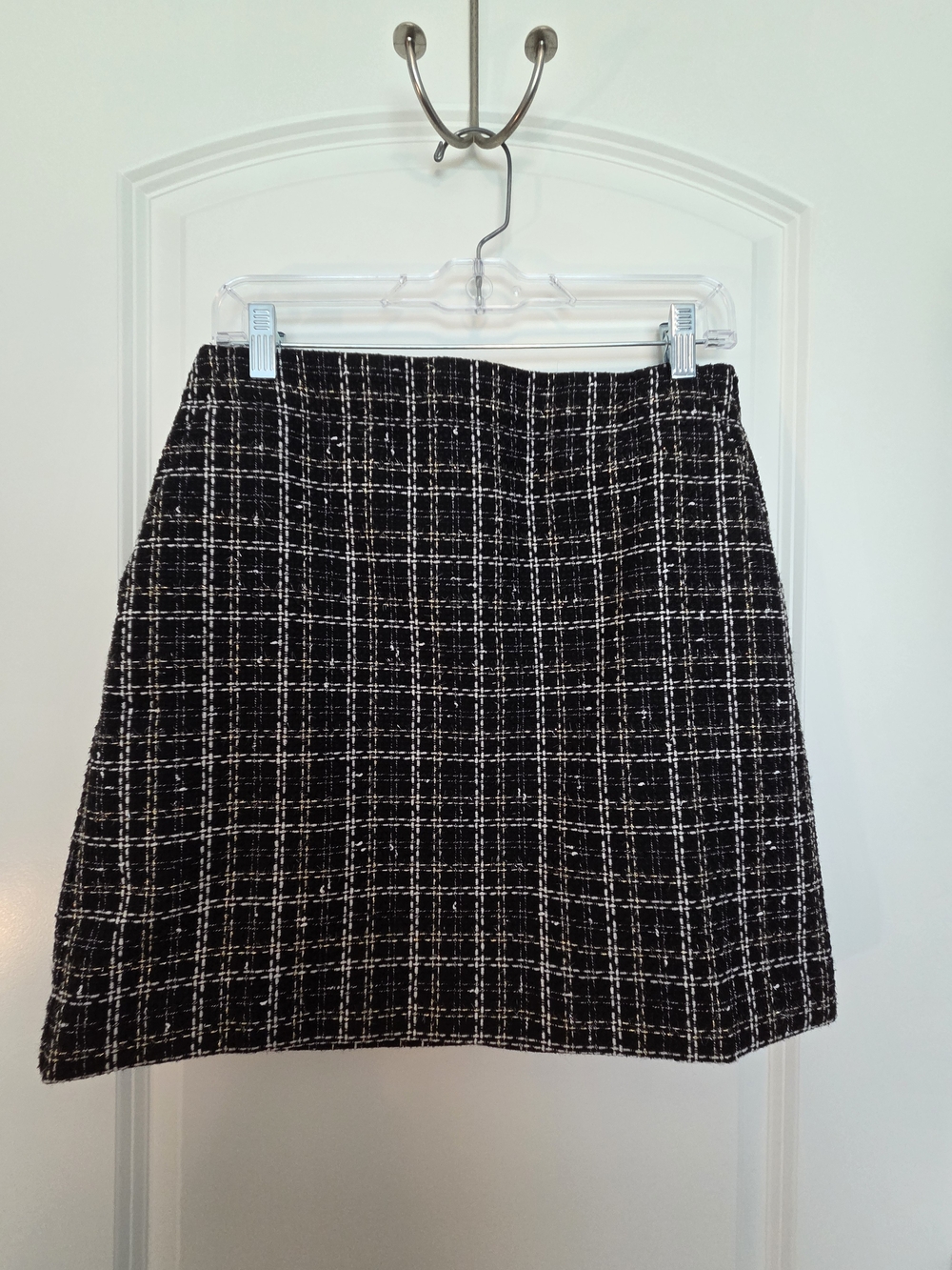 Loft Black, White, and Gold Plaid Tweed Skirt